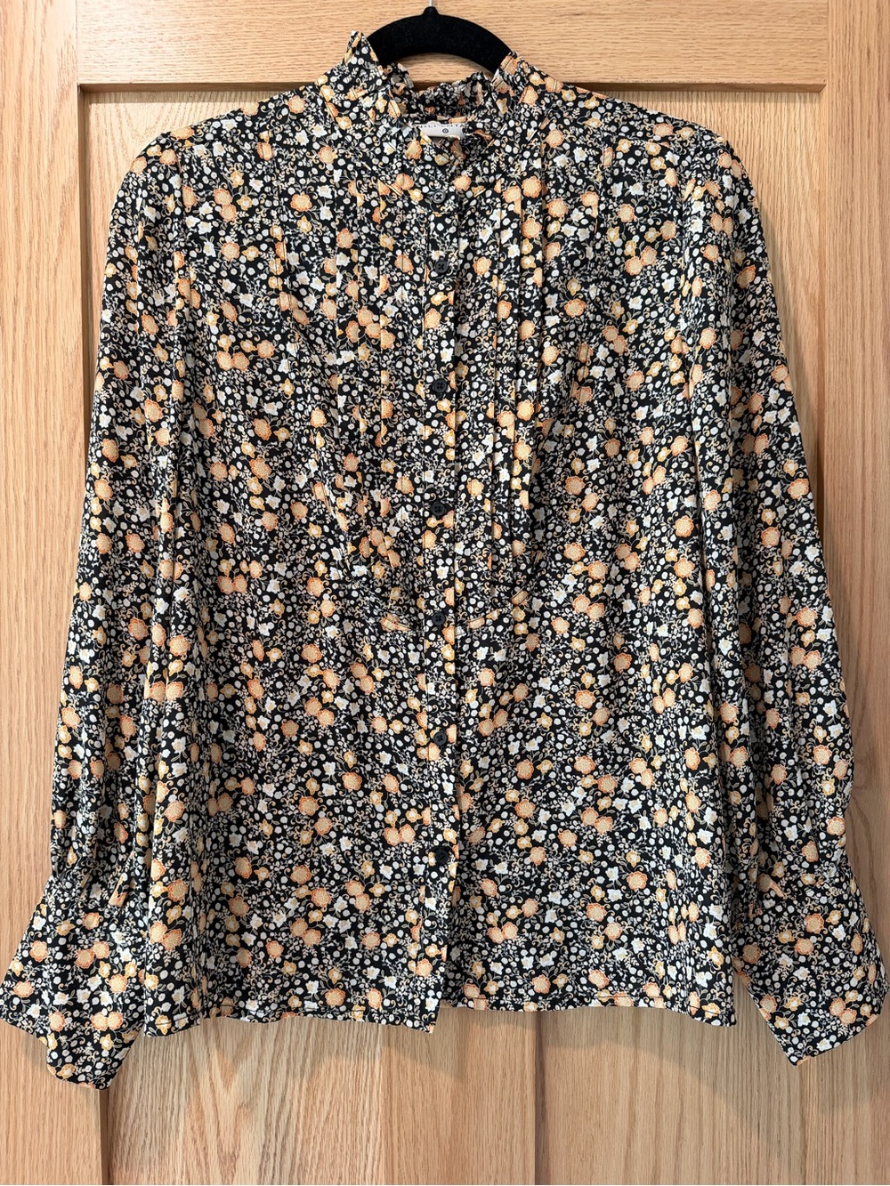 Nili Lotan for Target Black Button-Down Floral Blouse with Peach Accents